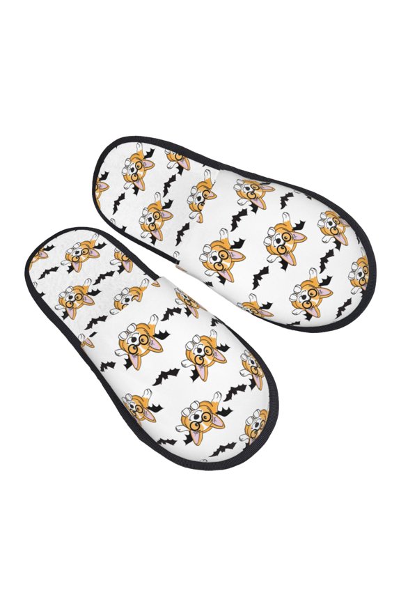 House Slippers for Women Men - cute Halloween corgi dog bat Lightweight House Shoes Fuzzy Slippers, Soft Slip-On Cozy House Slippers for Woman Indoor Outdoor