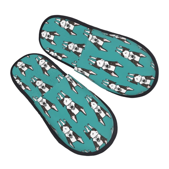 House Slippers for Women Men - cute boston terrier dogs puppies Lightweight House Shoes Fuzzy Slippers, Soft Slip-On Cozy House Slippers for Woman Indoor Outdoor