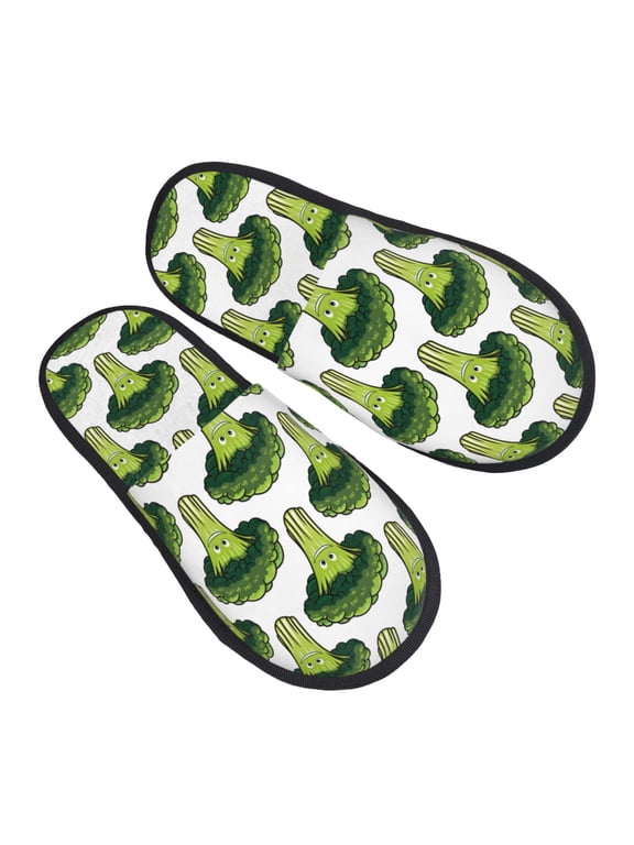 House Slippers for Women Men - cute broccoli smiling funny Lightweight House Shoes Fuzzy Slippers, Soft Slip-On Cozy House Slippers for Woman Indoor Outdoor