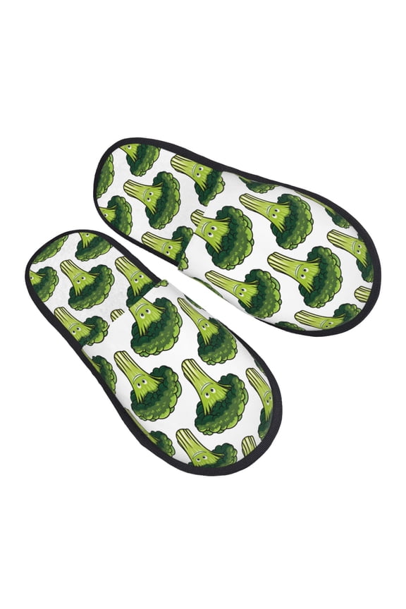 House Slippers for Women Men - cute broccoli smiling funny Lightweight House Shoes Fuzzy Slippers, Soft Slip-On Cozy House Slippers for Woman Indoor Outdoor