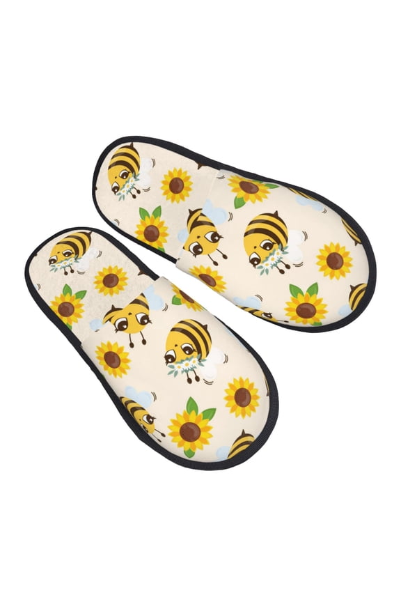 House Slippers for Women Men - cute cartoon bees sunflower daisy Lightweight House Shoes Fuzzy Slippers, Soft Slip-On Cozy House Slippers for Woman Indoor Outdoor