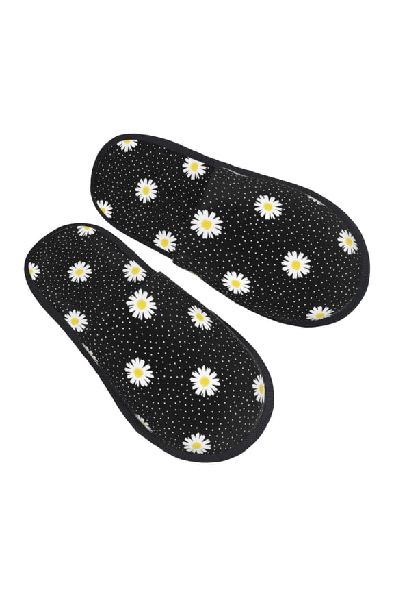 House Slippers for Women Men - daisy polka dot dotted black Lightweight House Shoes Fuzzy Slippers, Soft Slip-On Cozy House Slippers for Woman Indoor Outdoor