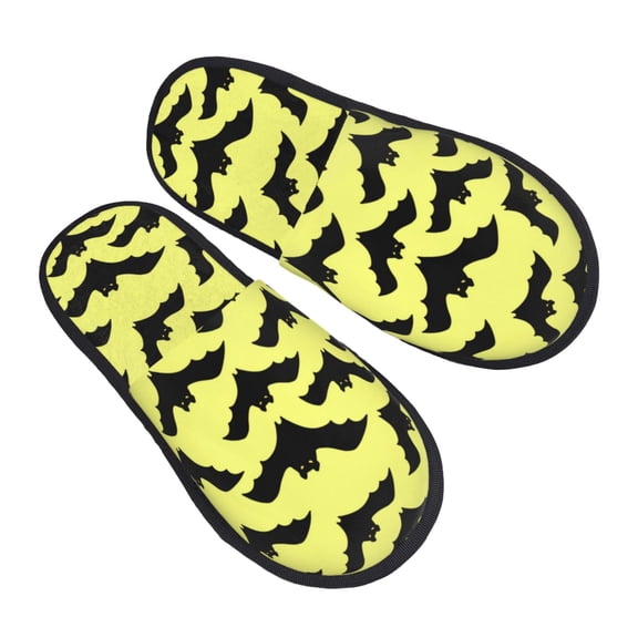 House Slippers for Women Men - funny cartoon bats Halloween yellow Lightweight House Shoes Fuzzy Slippers, Soft Slip-On Cozy House Slippers for Woman Indoor Outdoor
