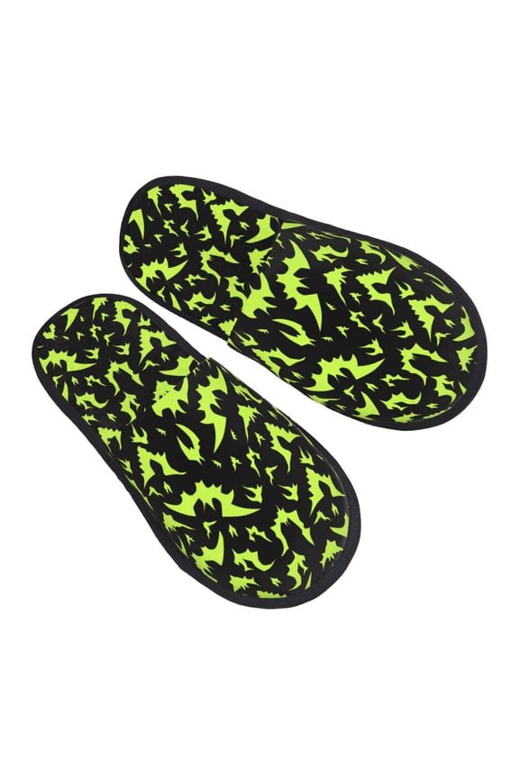 House Slippers for Women Men - green bats Halloween black cool Lightweight House Shoes Fuzzy Slippers, Soft Slip-On Cozy House Slippers for Woman Indoor Outdoor