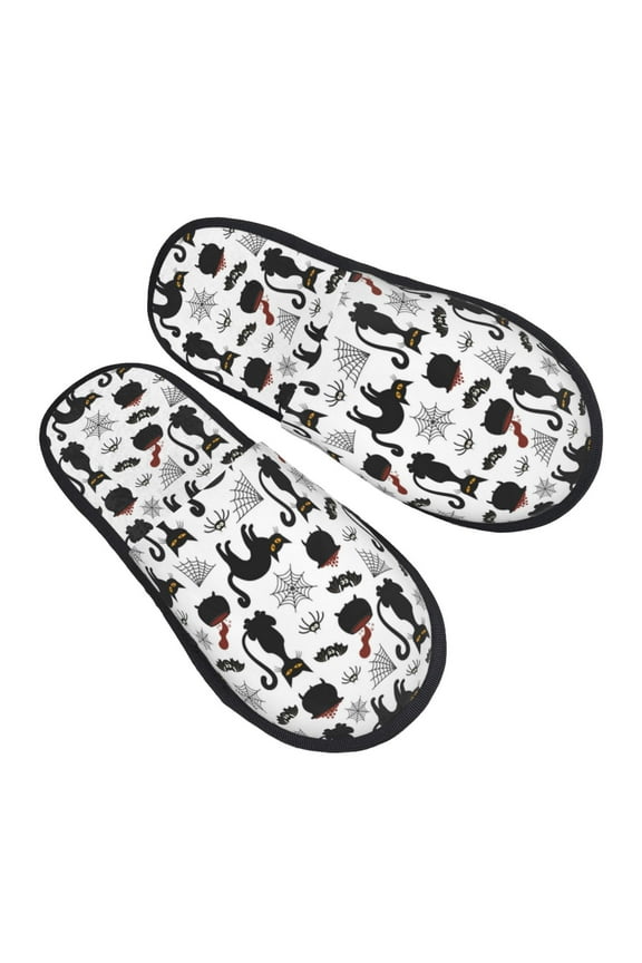 House Slippers for Women Men - halloween cat bat spider web Lightweight House Shoes Fuzzy Slippers, Soft Slip-On Cozy House Slippers for Woman Indoor Outdoor