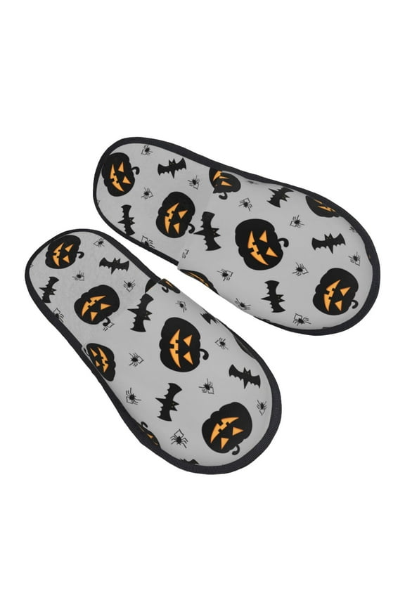 House Slippers for Women Men - halloween pumpkins bat Lightweight House Shoes Fuzzy Slippers, Soft Slip-On Cozy House Slippers for Woman Indoor Outdoor