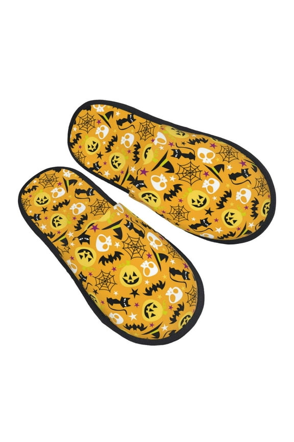 House Slippers for Women Men - halloween pumpkins bat cat Lightweight House Shoes Fuzzy Slippers, Soft Slip-On Cozy House Slippers for Woman Indoor Outdoor