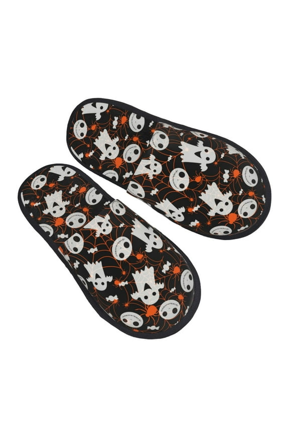 House Slippers for Women Men - halloween spider web ghost Lightweight House Shoes Fuzzy Slippers, Soft Slip-On Cozy House Slippers for Woman Indoor Outdoor