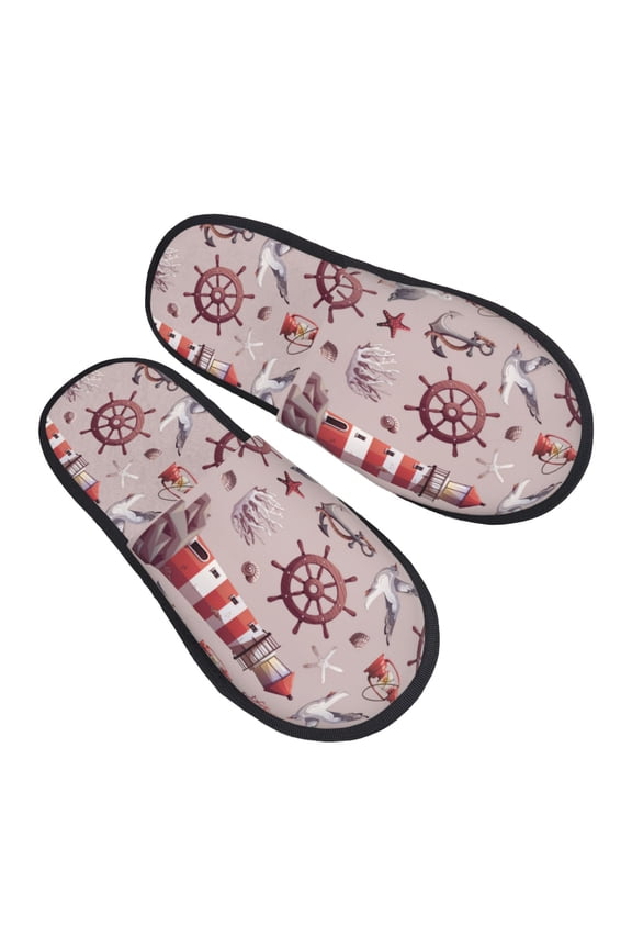 House Slippers for Women Men - lighthouse rudder bird Lightweight House Shoes Fuzzy Slippers, Soft Slip-On Cozy House Slippers for Woman Indoor Outdoor