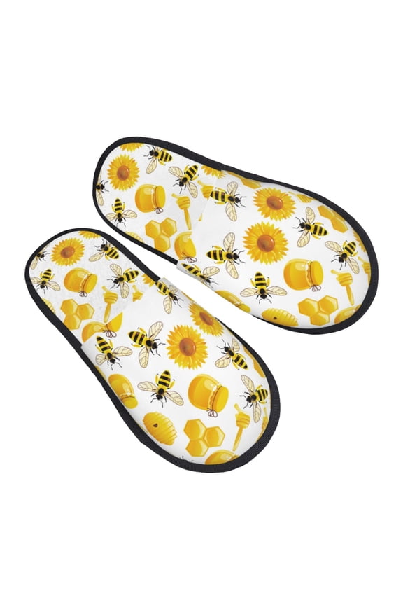 House Slippers for Women Men - lively cartoon bees honey Lightweight House Shoes Fuzzy Slippers, Soft Slip-On Cozy House Slippers for Woman Indoor Outdoor