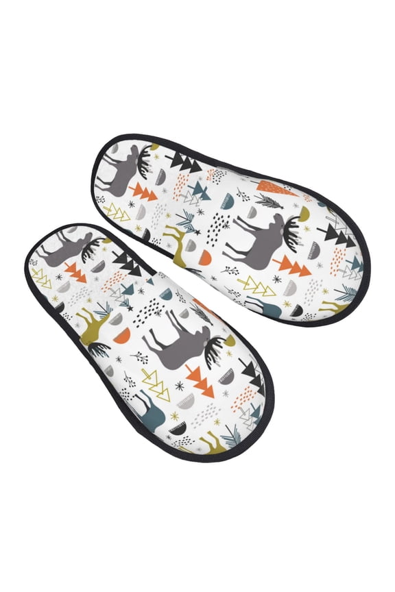 House Slippers for Women Men - moose fores trees cartoon Lightweight House Shoes Fuzzy Slippers, Soft Slip-On Cozy House Slippers for Woman Indoor Outdoor