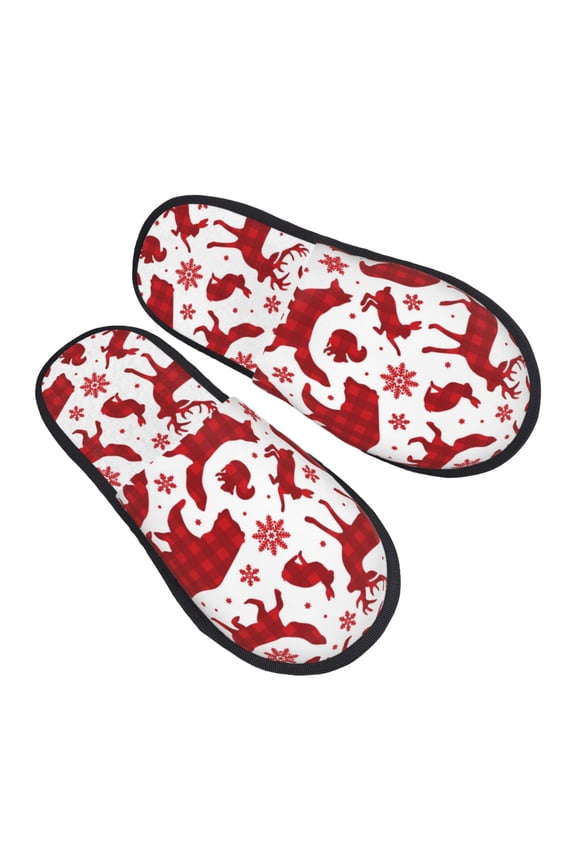 House Slippers for Women Men - red plaid Moose Bunny bear Lightweight House Shoes Fuzzy Slippers, Soft Slip-On Cozy House Slippers for Woman Indoor Outdoor