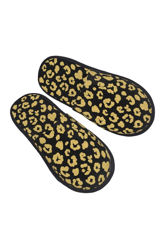 House Slippers for Women Men - shiny Golden leopard black Lightweight House Shoes Fuzzy Slippers, Soft Slip-On Cozy House Slippers for Woman Indoor Outdoor