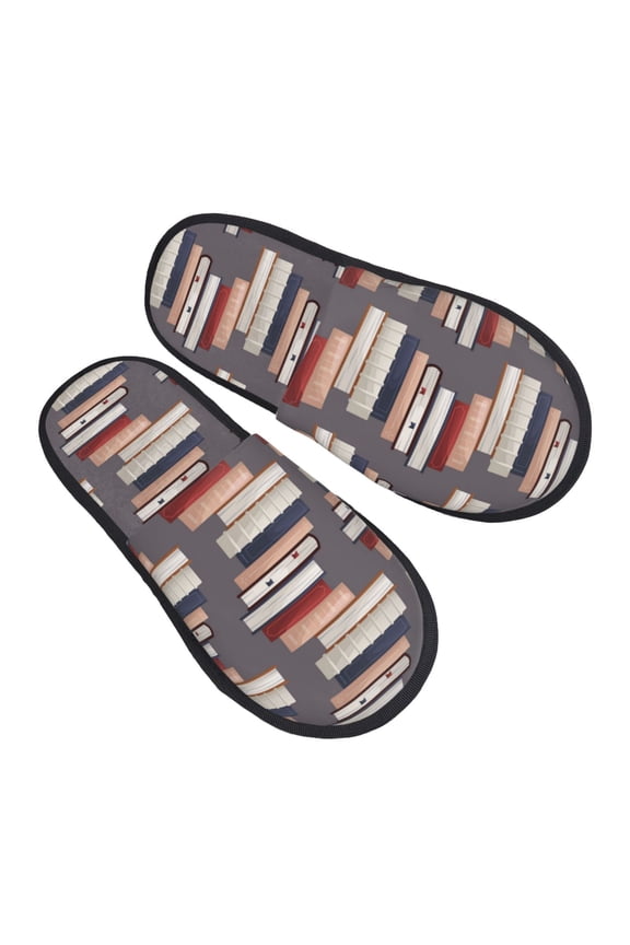 House Slippers for Women Men - stack books cute vintage print Lightweight House Shoes Fuzzy Slippers, Soft Slip-On Cozy House Slippers for Woman Indoor Outdoor