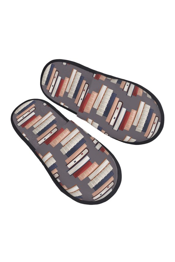 House Slippers for Women Men - stack books cute vintage print Lightweight House Shoes Fuzzy Slippers, Soft Slip-On Cozy House Slippers for Woman Indoor Outdoor