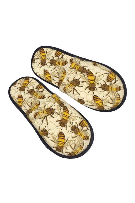 House Slippers for Women Men - vintage honey bees honeycomb Lightweight House Shoes Fuzzy Slippers, Soft Slip-On Cozy House Slippers for Woman Indoor Outdoor