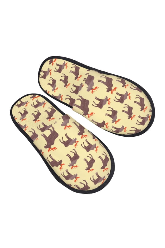 House Slippers for Women Men - vintage moose elk yellow cool Lightweight House Shoes Fuzzy Slippers, Soft Slip-On Cozy House Slippers for Woman Indoor Outdoor