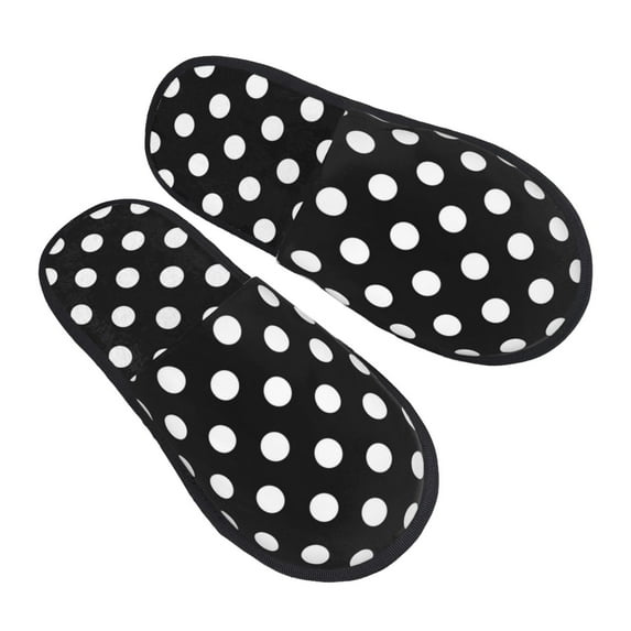 House Slippers for Women Men - vintage white polka dot black Lightweight House Shoes Fuzzy Slippers, Soft Slip-On Cozy House Slippers for Woman Indoor Outdoor