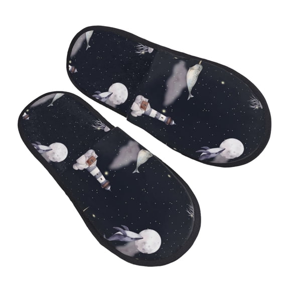House Slippers for Women Men - whale jellyfish moon stars space Lightweight House Shoes Fuzzy Slippers, Soft Slip-On Cozy House Slippers for Woman Indoor Outdoor