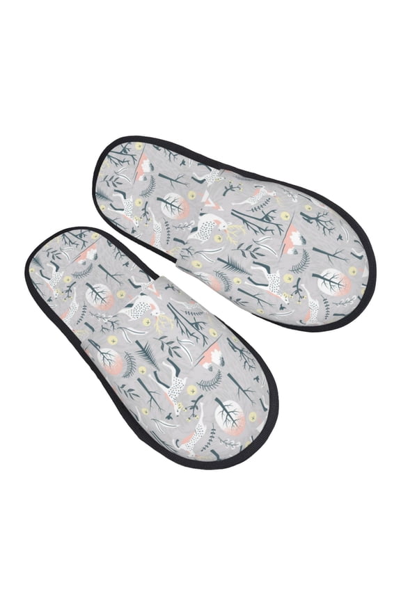 House Slippers for Women Men - white Moose winter tree Lightweight House Shoes Fuzzy Slippers, Soft Slip-On Cozy House Slippers for Woman Indoor Outdoor