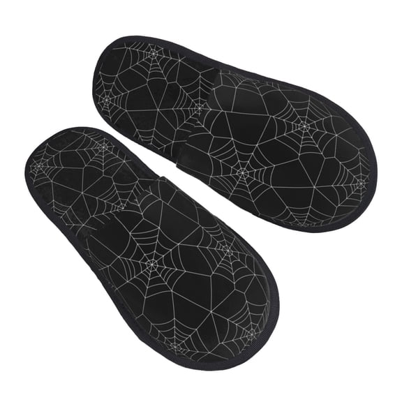 House Slippers for Women Men - white Spiderweb cobweb black print Lightweight House Shoes Fuzzy Slippers, Soft Slip-On Cozy House Slippers for Woman Indoor Outdoor
