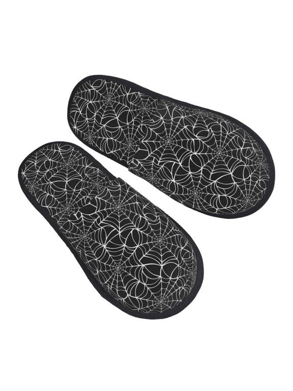 House Slippers for Women Men - white spider web cobweb black Lightweight House Shoes Fuzzy Slippers, Soft Slip-On Cozy House Slippers for Woman Indoor Outdoor