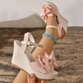 thumbnail image 1 of House Slippers for Women Women's Fashionable Casual Spring And Summer Versatile Plus Size Beach Sandals Solid Color Bow Round Toe Open Toe One-Strap Wedge Sandals,Pink,41, 1 of 9