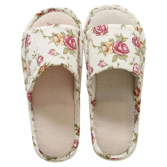 House Slippers,Women's and Men's Linen Causal Soft Open Toe Slippers Anti-Slip for Indoor and Outdoor 37-44