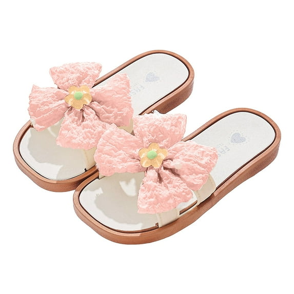 House Slippers for Kids Girl's Twist Front Slip on Slippers Y2k Ruched PU Leather Open Toe Flat Sandals White 6.5 Toddler Boy Sandals Size 7