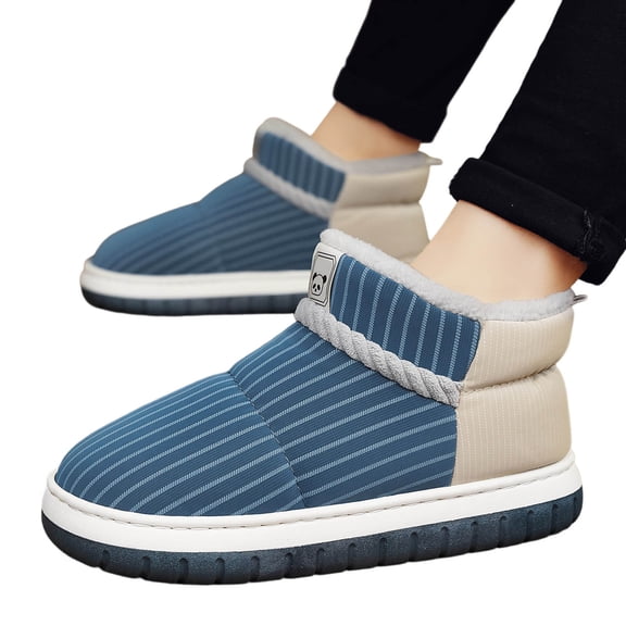 House Slippers for Men Fleece Lined Pull On House Shoes Thickened Warm Non Slip Comfortable Casual Indoor Outdoor Winter Men Slippers Size 39