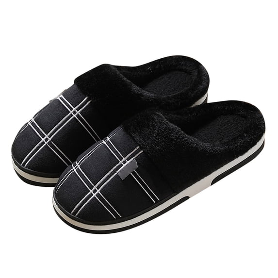House Slippers for Men Memory Foam Winter Slip On House Shoes Fleece Lined Non Slip Comfortable Casual Indoor Outdoor Warm Mens Slipper Size 42