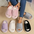 thumbnail image 1 of House Slippers for Woman Flat Heel Open Toe Casual Home Indoor Outdoor Slides Slippers Winter Fleece-Lined Shoes for Women Gray 6.5, 1 of 8