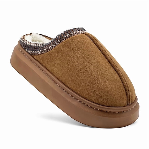 House Slippers for Woman Men, Womens slippers Platform EVA sole Warm Fuzzy Suede Short Ankle Boots Memory Foam shoes for Women Anti-Slip Home