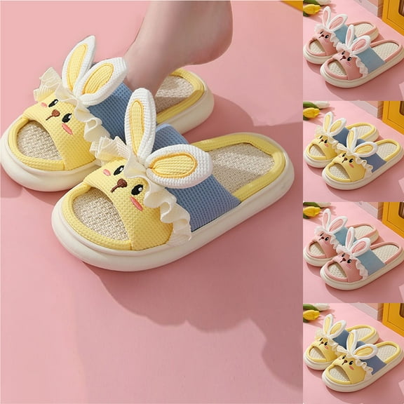 House Slippers for Woman Thick Heel Open Toe Slip-on Slides Flats Casual Winter Indoor Outdoor Warm Solid Color Home Flat Shoes for Women Yellow 6.5