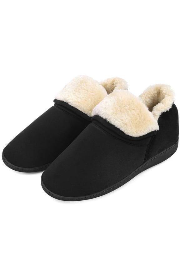 House Slippers for Women Cozy Plush Fleece Bootie Memory Foam House Shoes Boots with Nonslip Sole, Black, Size 7-8