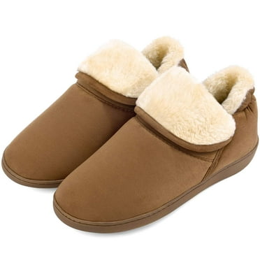 House Slippers for Women Cozy Plush Fleece Bootie Memory Foam House Shoes Boots with Nonslip Sole, Tan, Size 9-10