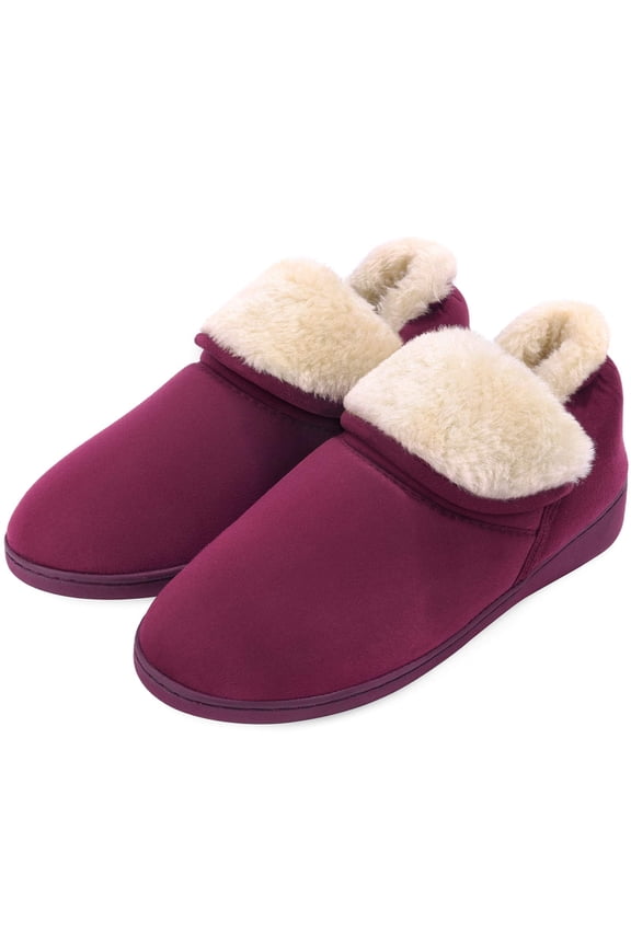 House Slippers for Women Cozy Plush Fleece Bootie Memory Foam House Shoes Boots with Nonslip Sole, Wine, Size 9-10