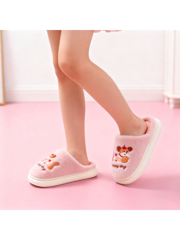 House Slippers for Women, Cute Bear Fuzzy Clog Slippers, Soft Warm Memory Foam Non Slip Indoor Outdoor Women Slippers