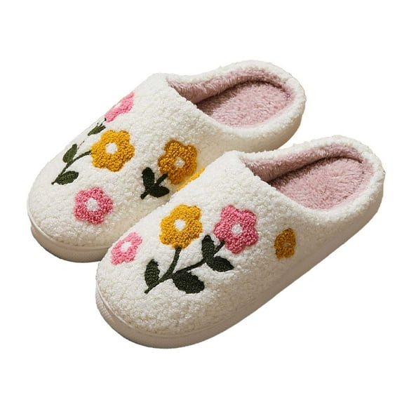 House Slippers for Women Cute Floral Indoor And Outdoor Shoes Fuzzy Memory Foam Slip On Winter Slippers