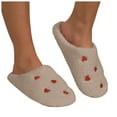 thumbnail image 1 of House Slippers for Women Cute Heart Embroidery Plush Comfy Memory Foam Soft Sole Indoor Nonslip Winter Slip on Shoes Khaki Size 8.5, 1 of 7