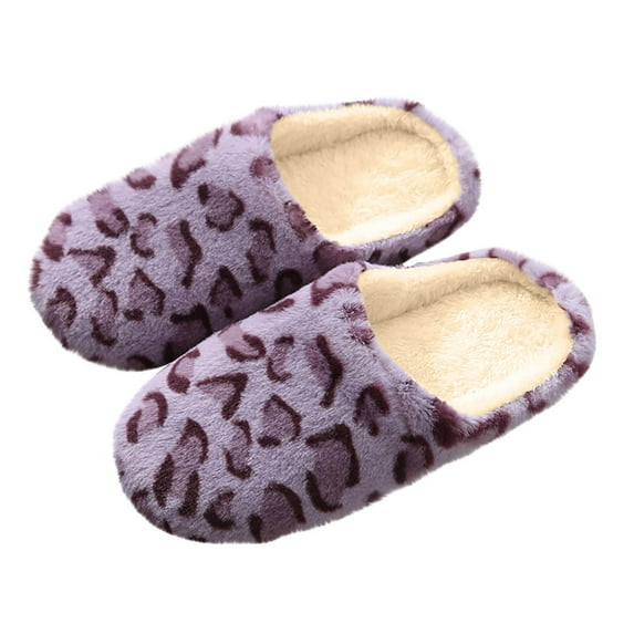 House Slippers for Women Fuzzy Unisex Soft Plush Fleece Lined Winter Indoor Shoes Anti-Skid Rubber Sole Women’s Leopard-Print Comfort Plush Slippers