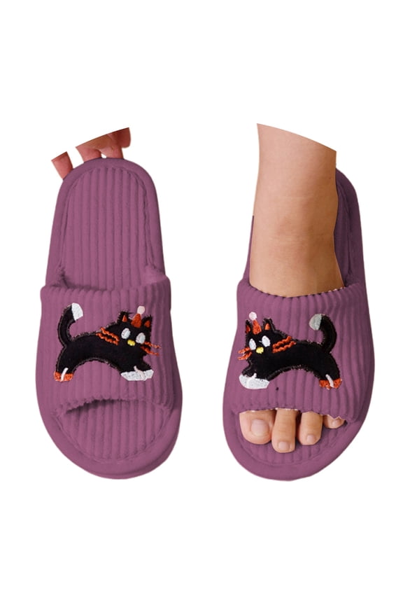 House Slippers for Women Memory Foam Cat Pattern Shoes Open Toe Fuzzy Indoor And Outdoor Womens Slippers