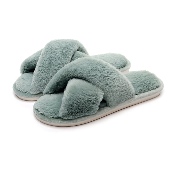 House Slippers for Women Memory Foam Open Toe Fluffy Shoes Fuzzy Indoor And Outdoor Slip On Soft Sole Womens Slippers