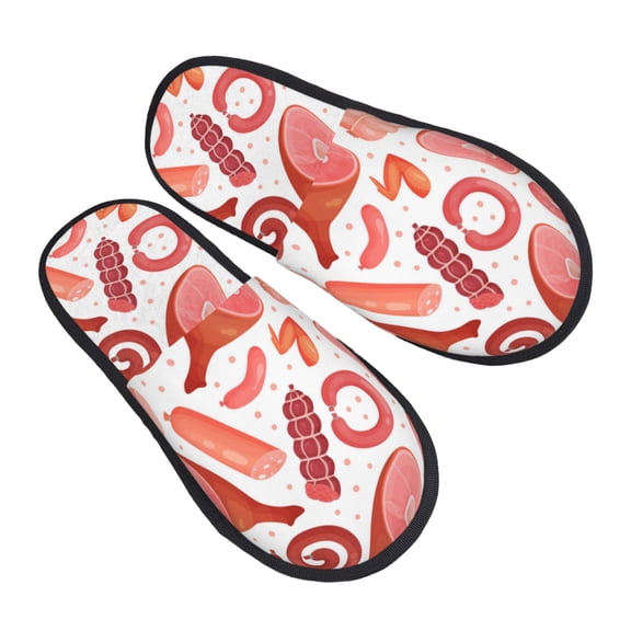 House Slippers for Women Men - Bacon Ham print Lightweight House Shoes Fuzzy Slippers, Soft Slip-On Cozy House Slippers for Woman Indoor Outdoor