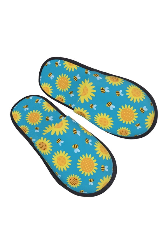 House Slippers for Women Men - Bee sunflower Lightweight House Shoes Fuzzy Slippers, Soft Slip-On Cozy House Slippers for Woman Indoor Outdoor
