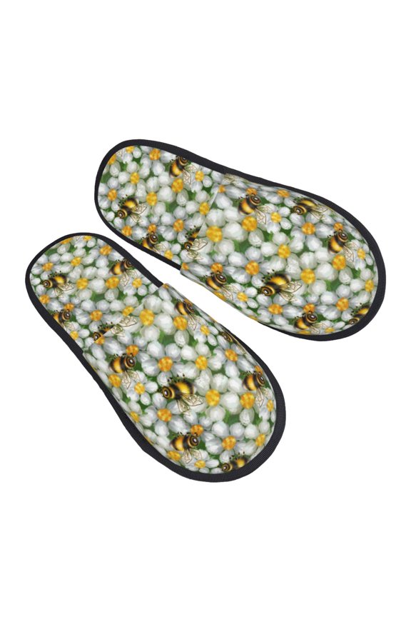 House Slippers for Women Men - Bees and Flower Lightweight House Shoes Fuzzy Slippers, Soft Slip-On Cozy House Slippers for Woman Indoor Outdoor