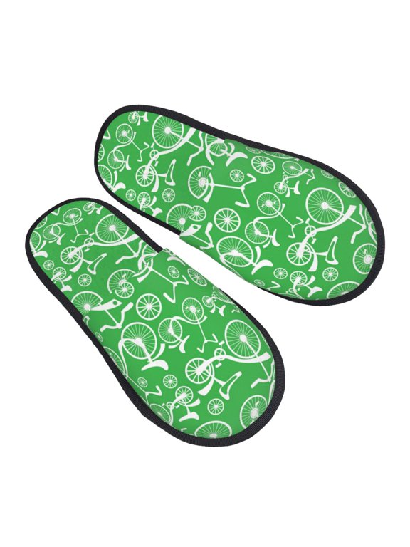 House Slippers for Women Men - Bikes Pattern green Lightweight House Shoes Fuzzy Slippers, Soft Slip-On Cozy House Slippers for Woman Indoor Outdoor