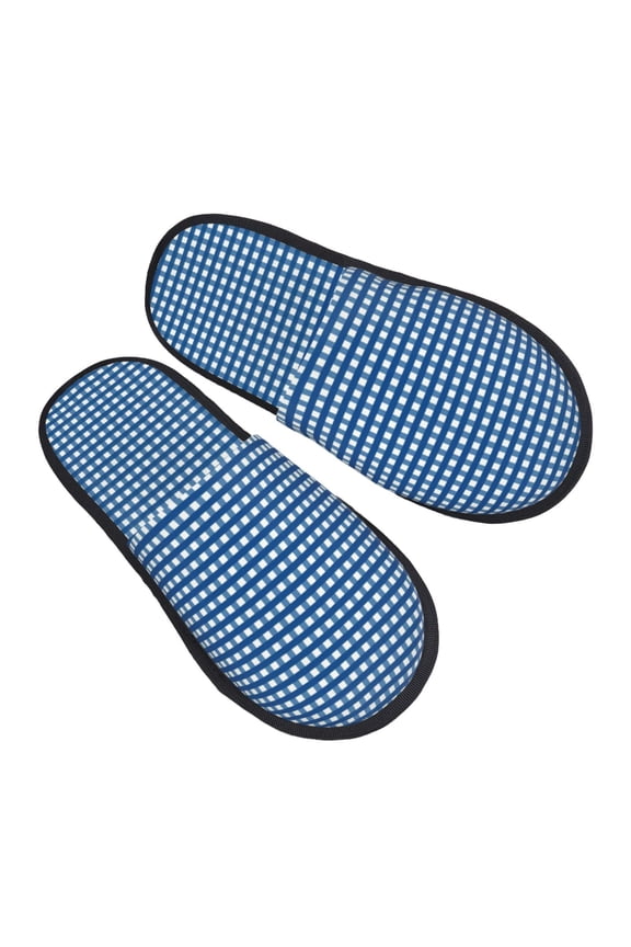 House Slippers for Women Men - Blue Gingham Lightweight House Shoes Fuzzy Slippers, Soft Slip-On Cozy House Slippers for Woman Indoor Outdoor