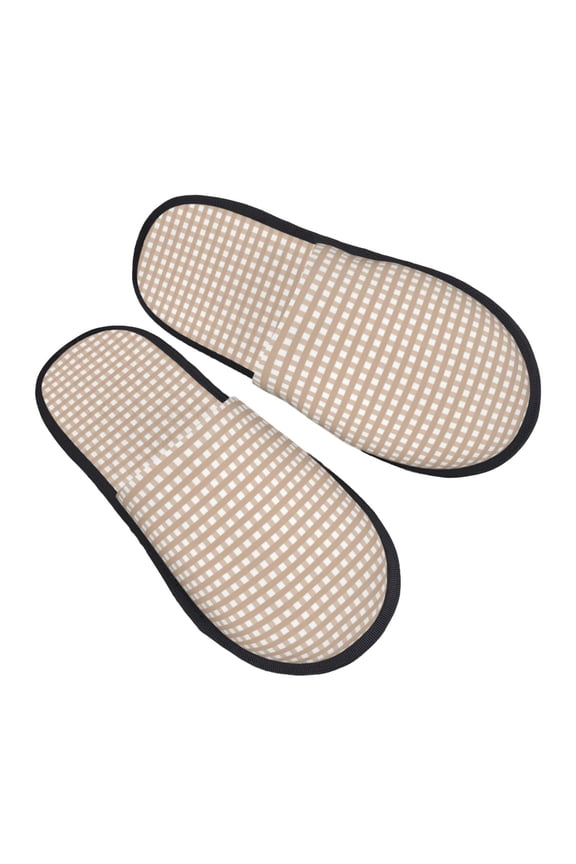 House Slippers for Women Men - Brown Gingham Lightweight House Shoes Fuzzy Slippers, Soft Slip-On Cozy House Slippers for Woman Indoor Outdoor