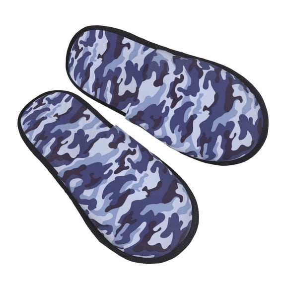 House Slippers for Women Men - Camouflage Blue Lightweight House Shoes Fuzzy Slippers, Soft Slip-On Cozy House Slippers for Woman Indoor Outdoor